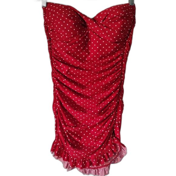 Red Polka Dot Women's Swim Dress - Picture 2 of 12